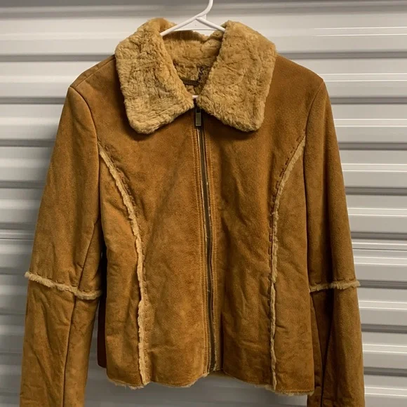Winlit Faux Suede Western Jacket Women’s Small Brown Faux Fur Trim Vintage Style - Picture 2 of 13